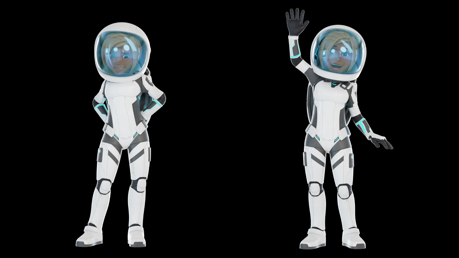 Cartoon Female Astronaut detailed face render for character inspection